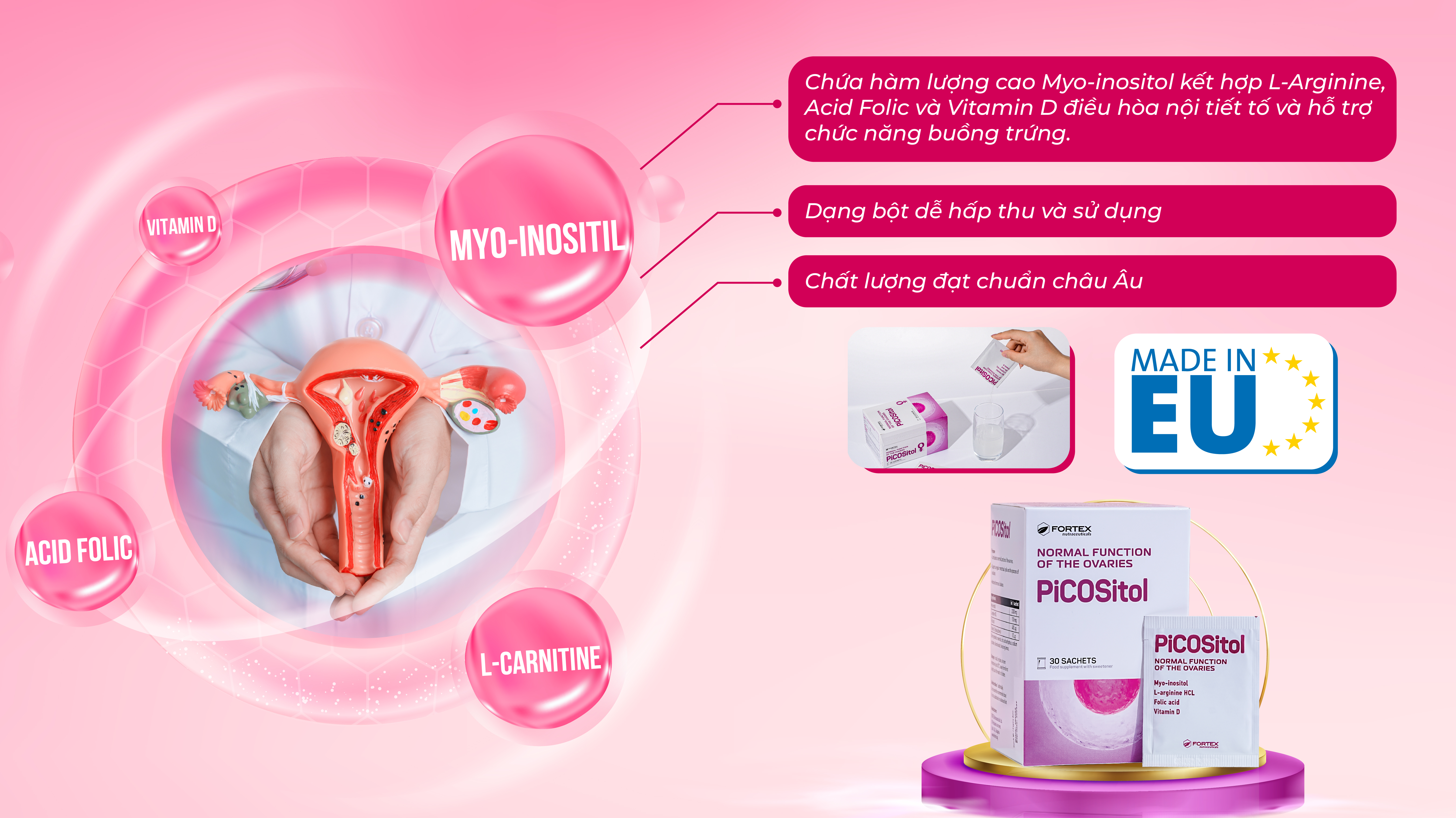 TPBVSK PiCOSitol với các thành phần quan trọng giúp hỗ trợ toàn diện sức khỏe sinh sản
